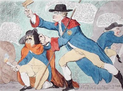Guy Vaux descubierto en el intento de destruir al Rey y la Cámara de los Lores de James Gillray