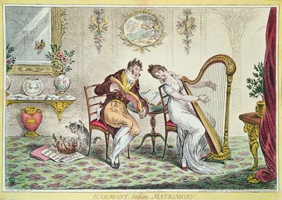 Armonía antes del matrimonio, 1805 (grabado a color) de James Gillray