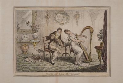 Armonía antes del Matrimonio, publicado por Hannah Humphrey, 1805 de James Gillray