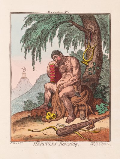 Hércules reposando, pub. 1799 (grabado a mano) de James Gillray