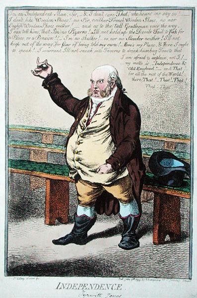Independencia, o Tyrwhitt Jones, publicado por Hannah Humphrey en 1799 de James Gillray