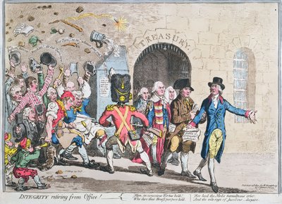 Integridad retirándose del cargo, publicado por Hannah Humphrey en 1801 de James Gillray