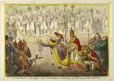 Presentación del Papa a la Asamblea de Oxford por el Cardenal Broad-Bottom de James Gillray