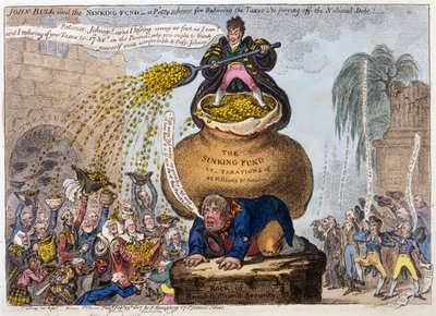 John Bull y el Fondo de Amortización - un esquema menor para reducir los impuestos y pagar la deuda nacional de James Gillray