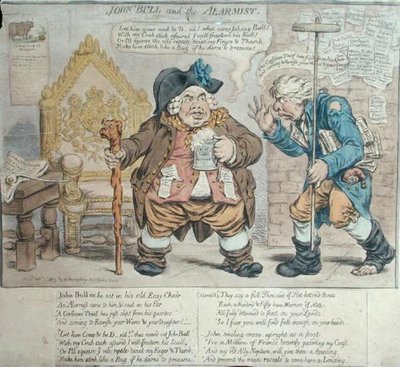 John Bull y el Alarmista, publicado por Hannah Humphrey en 1803 de James Gillray