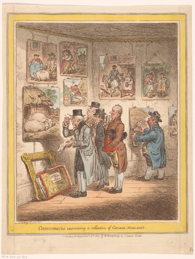 Conocedores del arte ven pinturas de George Morland Conocedores examinando una colección de George Morland (título sobre objeto) de James Gillray
