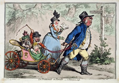 ""The Family Walk"" Retrato caricaturesco de una familia burguesa inglesa. Dibujo y acuarela de James Gillray (1757-1815) 1797 Museo Pushkin, Moscú de James Gillray