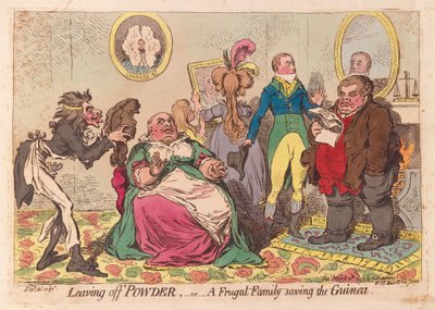 Dejando de usar polvo, o una familia frugal ahorrando la guinea de James Gillray