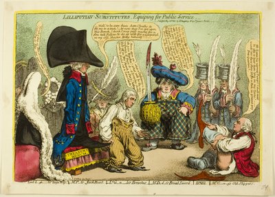 Sustitutos liliputienses, equiparse para el servicio público de James Gillray