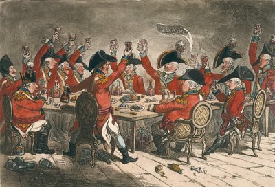 Almas leales, o Una mirada al comedor en St. James, publicado por Hannah Humphrey en 1797 de James Gillray