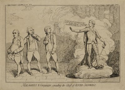 Malagrida y conspiradores, consultando el fantasma de Oliver Cromwell, publicado el 10 de junio de 1782 de James Gillray