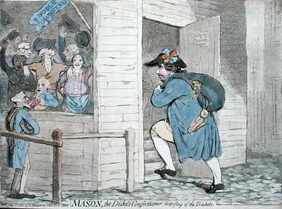 Mason, el confitero del duque disponiendo de las baratijas de James Gillray