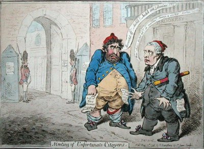 Reunión de Ciudadanos Desafortunados, publicado por Hannah Humphrey en 1798 de James Gillray