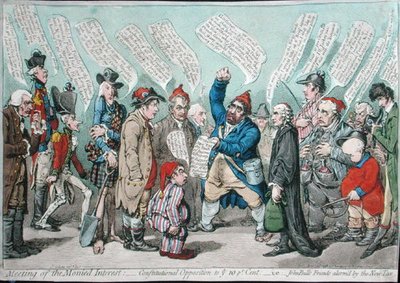Reunión del Interés Monetario: Oposición Constitucional al 10 por ciento, o Los Amigos de John Bull Alarmados por el Nuevo Impuesto de James Gillray