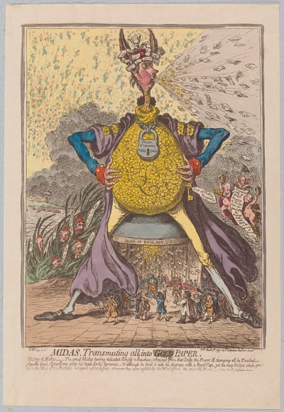 Midas, convirtiendo todo en [oro] papel de James Gillray