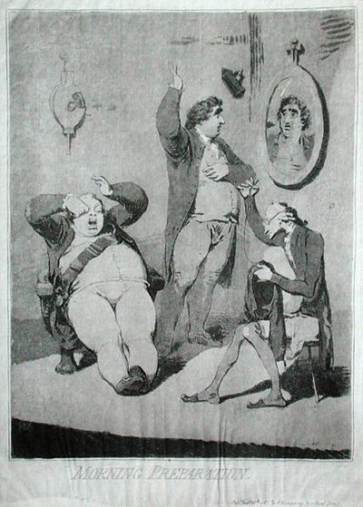 Preparación Matutina, publicado por Hannah Humphrey en 1785 de James Gillray