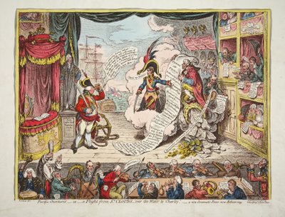 Pacific-Overtured, o una huida de St Clouds sobre el agua hacia Charlet. una nueva paz dramática ahora en ensayo de James Gillray
