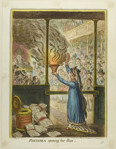 Pandora abre su caja de James Gillray