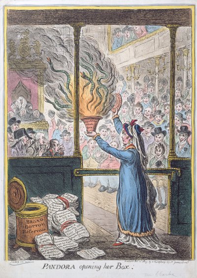 Pandora abriendo su caja, publicado por Hannah Humphrey, 1809 de James Gillray