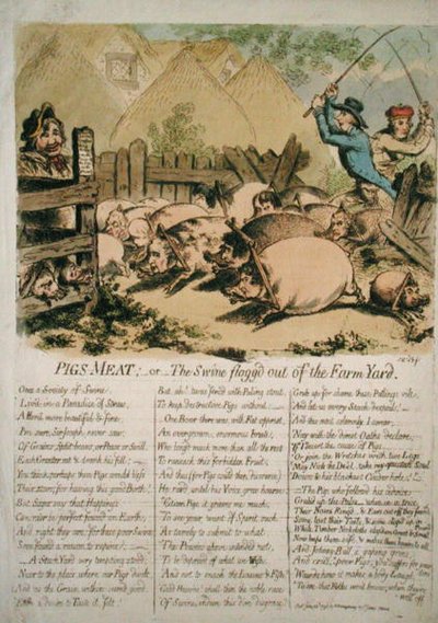 Carne de cerdo, o los cerdos azotados fuera del corral de James Gillray