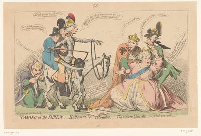 Pitt como Don Quijote asusta a Catalina la Grande, 1791 Doma de la musaraña: - Katharine y Petruchio: - el Quijote moderno, o lo que quieras (título sobre el objeto) de James Gillray