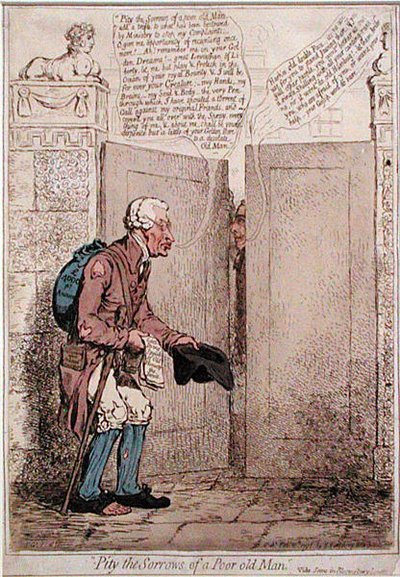 Compadece las penas de un pobre anciano de James Gillray