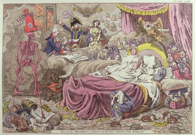 Sueños políticos, visiones de paz, horrores prospectivos, caricatura sobre la Paz de Amiens, 25 de marzo de 1802 de James Gillray