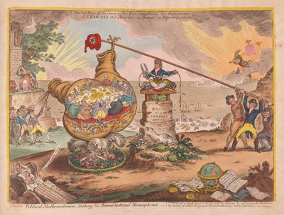 Matemáticos políticos sacudiendo los hemisferios de fondo de James Gillray