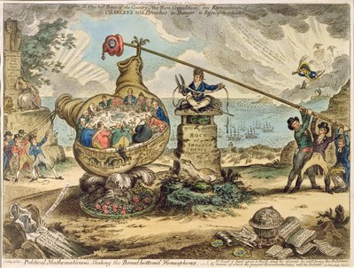 Matemáticos políticos sacudiendo el hemisferio de Broadbottom, publicado por Hannah Humphrey en 1807 de James Gillray