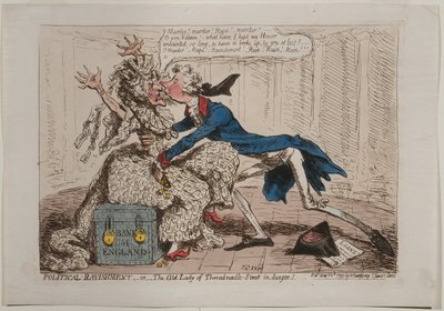 Ravishment político, o La vieja dama de Threadneedle Street en peligro!, publicado por Hannah Humphrey, 1797 de James Gillray