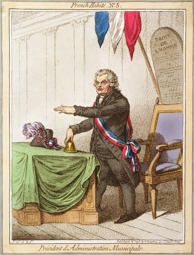 Presidente de la Administración Municipal, lámina 5 de Hábitos Franceses publicada por Hannah Humphrey en 1798 de James Gillray