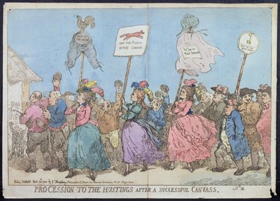 Procesión a las Urnas después de una Campaña Exitosa, publicada por G. Humphrey en 1784 de James Gillray
