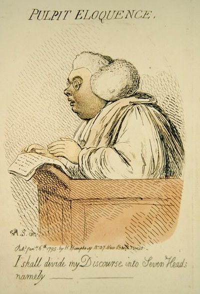 Elocuencia de púlpito, publicada por Hannah Humphrey en 1795 (detalle) de James Gillray
