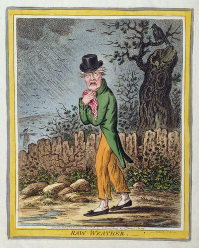 Clima Crudo, publicado por Hannah Humphrey en 1808 (aguafuerte coloreado a mano) de James Gillray