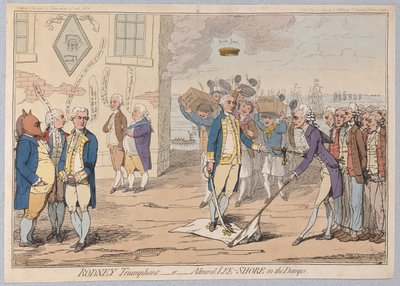 Rodney triunfante o almirante LeeShore en los vertederos, pub. 1782 de James Gillray