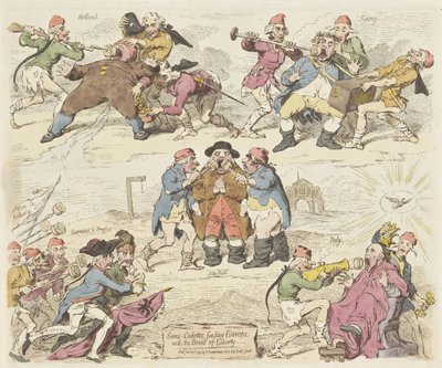 Los sans-culottes alimentan a Europa con el pan de la libertad, 1793 Sans-culottes, alimentando a Europa con el Pan de la Libertad (título sobre el objeto) de James Gillray
