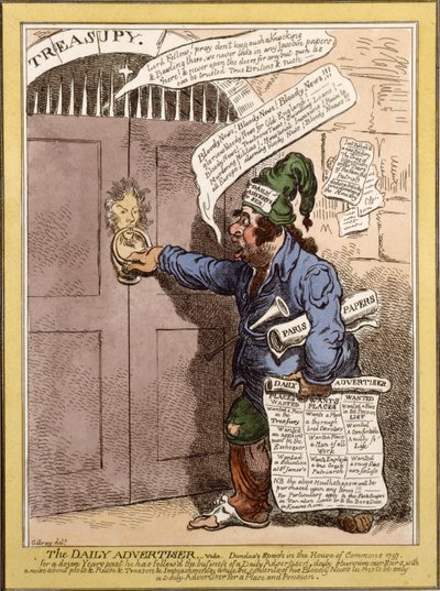Caricatura satírica en el Daily Advertiser sobre el discurso de Dundas en la Cámara de los Comunes, 1797 de James Gillray