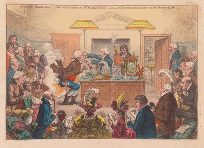 Investigaciones científicas! Nuevos descubrimientos en neumática! O una conferencia experimental sobre los poderes del aire, pub. 1802 de James Gillray