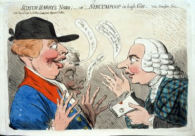 Noticias de Scotch Harry, o Nincumpoop en gran alegría, publicado por J. Aitken en 1792 (aguafuerte coloreado a mano) de James Gillray