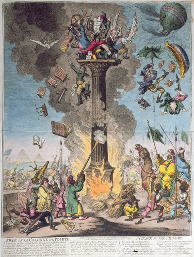Sitio de la columna de Pompeyo, o la ciencia en el pilar, publicado por H. Humphrey en 1799 de James Gillray