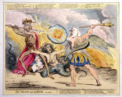 Pecado, Muerte y el Diablo, publicado por Hannah Humphrey en 1792 de James Gillray