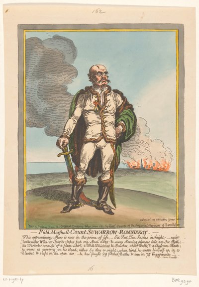 Caricatura sobre Aleksandr Suvorov, 1799 Mariscal de campo Conde Suwarrow-Romniskoy (título sobre el objeto) de James Gillray