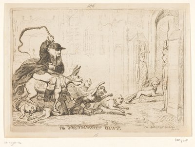 Caricatura sobre Warren Hastings, 1788 The Westminster Hunt (título sobre el objeto) de James Gillray