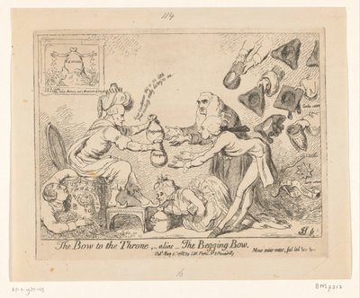 Spotprent op Warren Hastings, 1788 La reverencia al trono, -alias- La reverencia mendicante de James Gillray