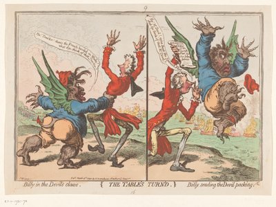 Spotprent op William Pitt en Charles Fox, 1797 The Table