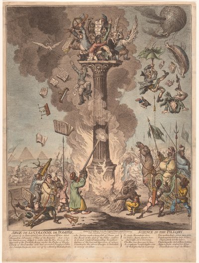 Caricatura de la expedición francesa a Egipto, 1799 Siege de la Colonne de Pompee / Science in the picota (título sobre objeto) de James Gillray
