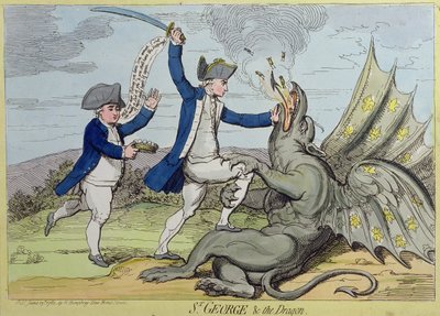 San Jorge y el dragón, publicado por Hannah Humphrey en 1782 de James Gillray