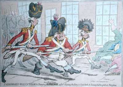 Voluntarios de San Jorge cargando por Bond Street, después de despejar el anillo en Hyde Park, y asaltando el estercolero en Marybone de James Gillray