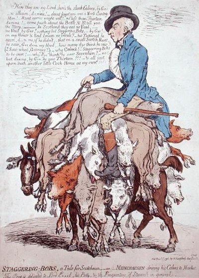 Staggering-Bobs, o Un Cuento para Escoceses, publicado por Hannah Humphrey de James Gillray