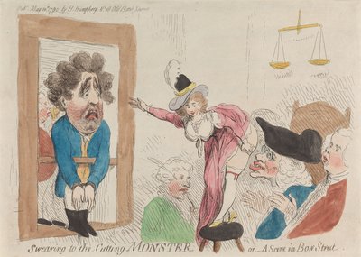 Jurar sobre el monstruo cortante o - Una escena en Bow Street de James Gillray